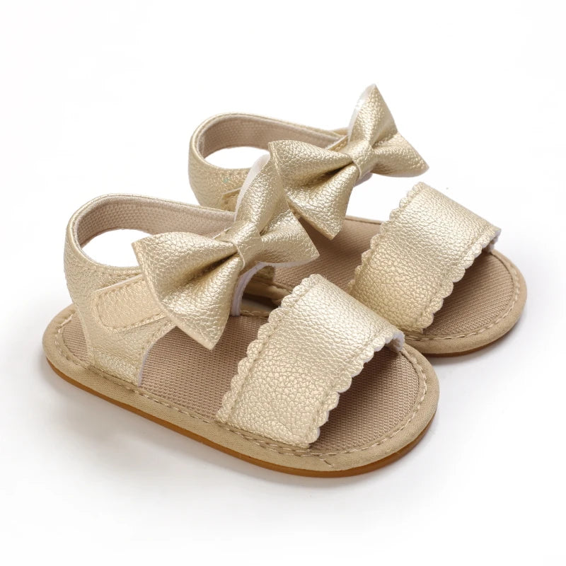 Golden 0-18M Baby Girl Sandals With Butterfly Bow High-Quality Soft Sole Anti Slip Exposed Toe Summer Outdoor First Walking