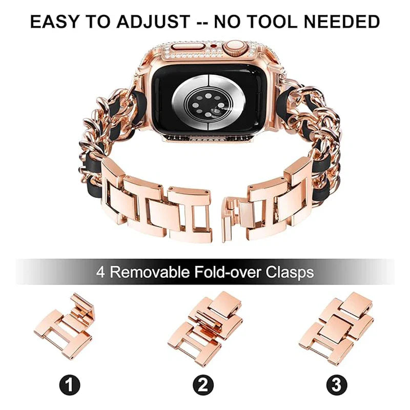 Women Metal Strap for Apple Watch Band 10 9 8 Ultra 46mm 42mm 49mm 7 SE 6 5 41mm 45mm 44/40mm Lady Gold Steel Bracelet Wristband