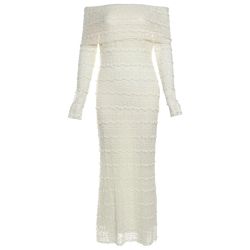 Weird Puss Jacquard Vacation Dress Women Lapel Slash Neck Backless See Through Full Sleeve Beach Party Elegant Chic Long Bodycon