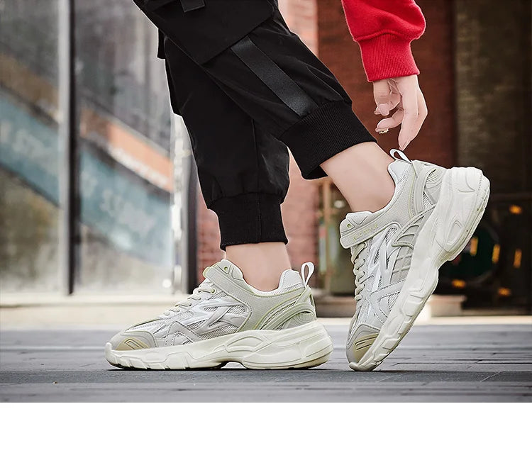 VIPOL Men's fashionable and versatile casual sports shoes, couple white sneakers, thick-soled height-increasing trendy shoes