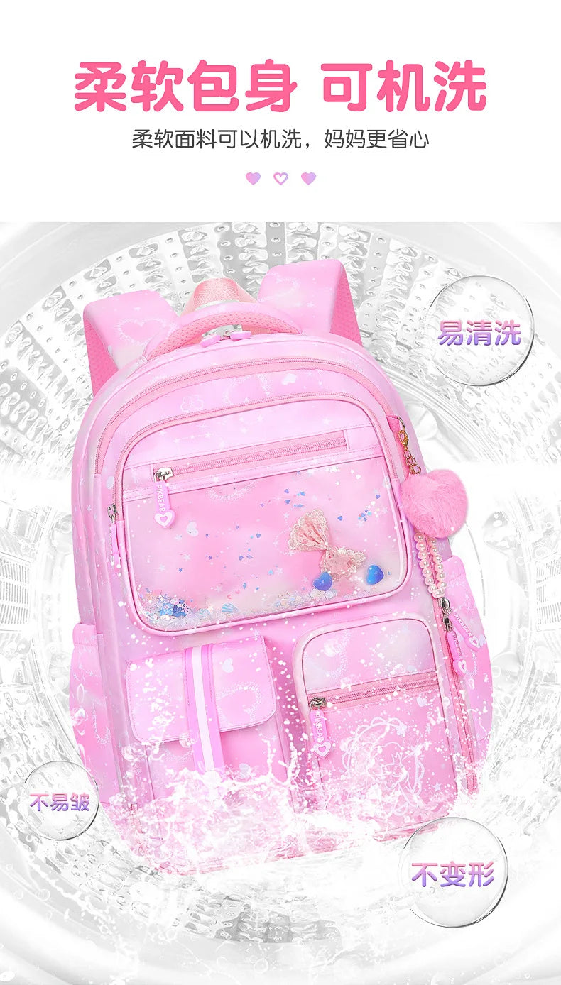 Refrigerator Door Multiple Pockets Light Burden Reduction Elementary School Bag Female Children's Backpack with Pendant