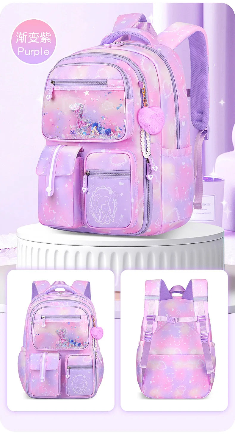 Refrigerator Door Multiple Pockets Light Burden Reduction Elementary School Bag Female Children's Backpack with Pendant