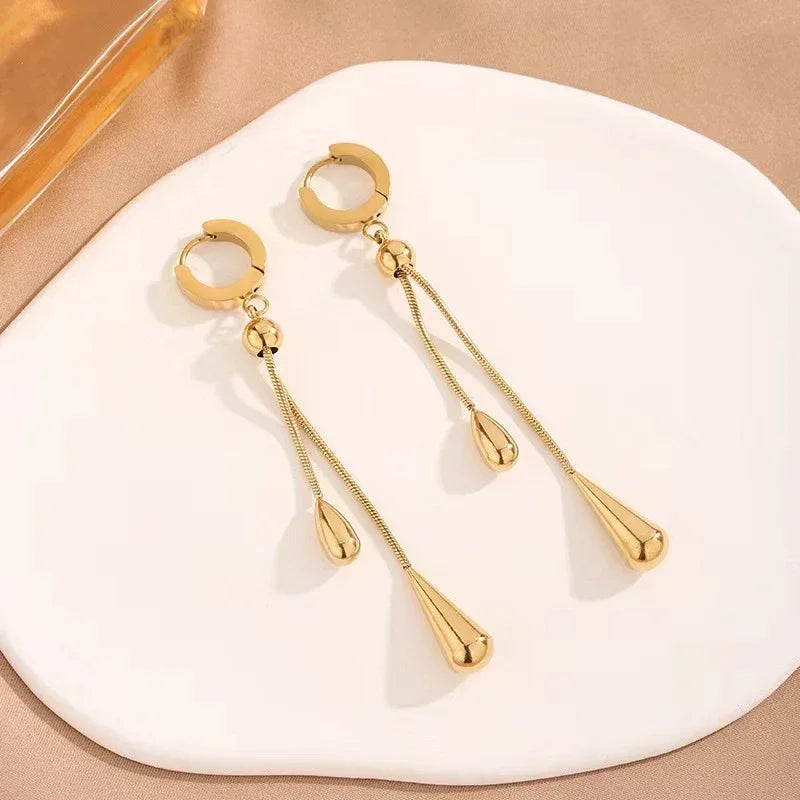 Stainless Steel New Fashion Jewelry Sets Pulling Adjustment Droplet Shape Charm Chain Choker Necklaces Earrings for Women