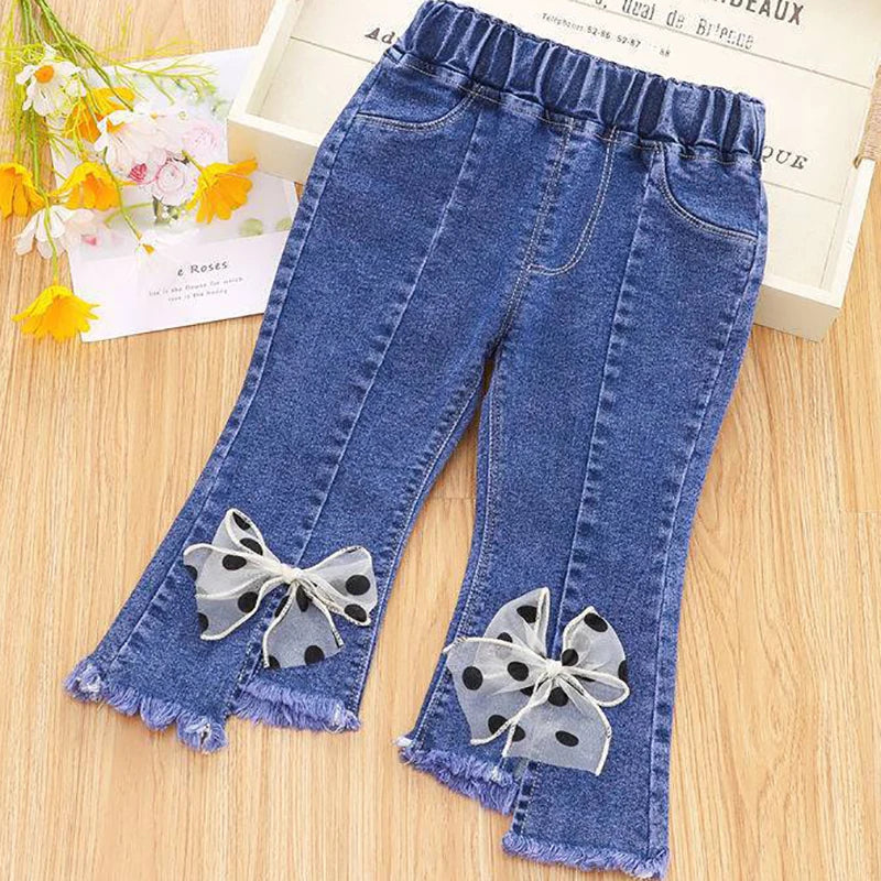 Spring Autumn New Children's Elastic Slit Flared Pants Baby Girls' Casual All Match Jeans Children Outer Wear Fashion Trousers