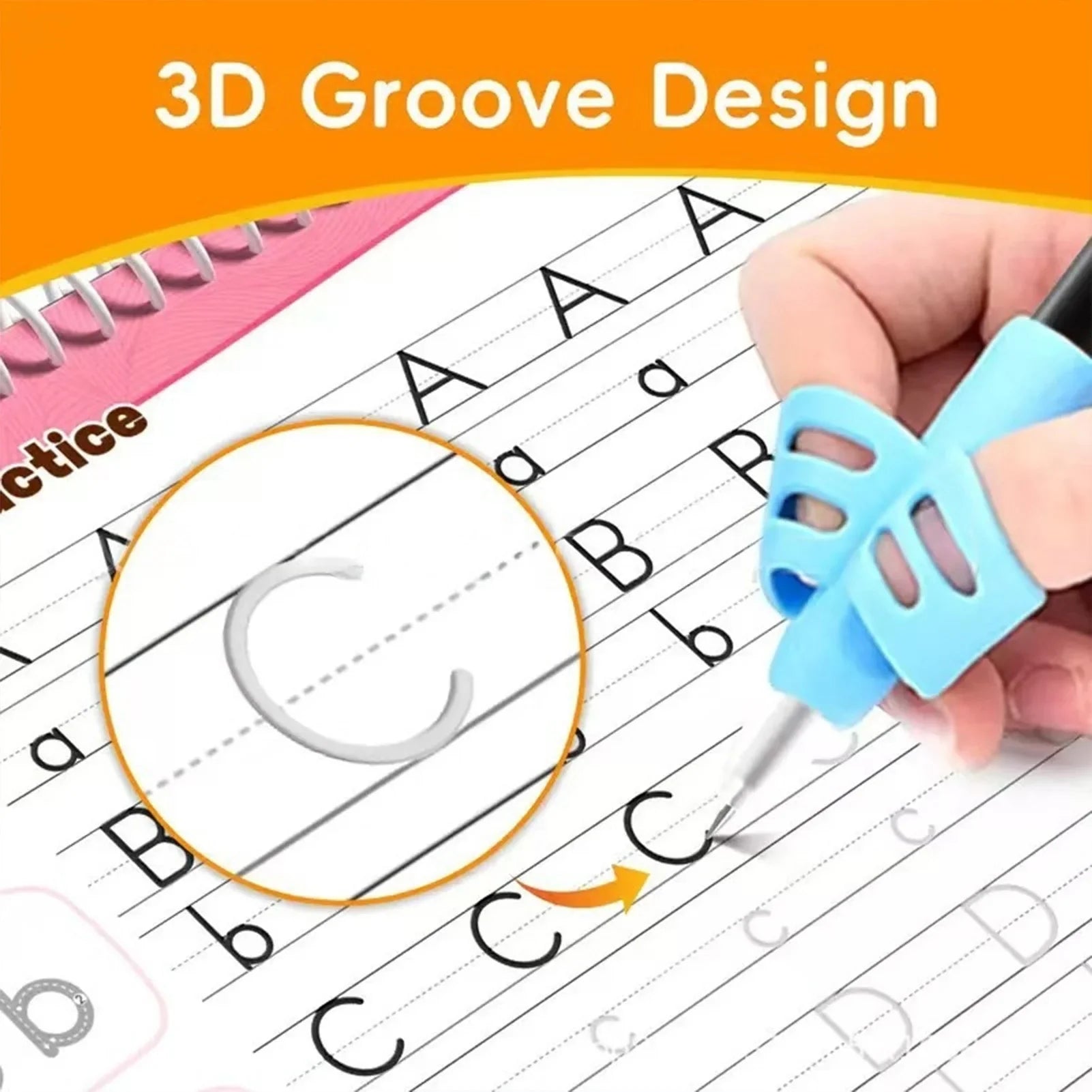 Kids Calligraphy Practice Book with Writing Correction Guide Reusable Handwriting Book with 6 Erasable Pens and 3 Grips