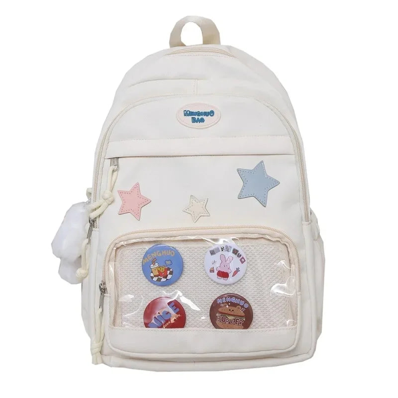 Casual Transparent Badge Large Capacity Commuter Backpack Suitable for Middle School Students Cute School Style Double Shoulder