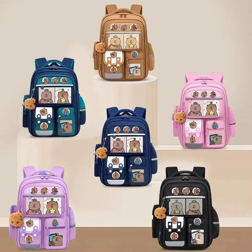Capybara School Bag Waterproof Backpack Large Capacity Alleviate Burden Protecting Spine Widen Straps Backpack for Students Gift