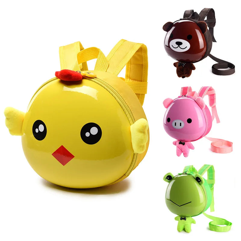 Kindergarten cartoon backpack children aged 1-3 boys girls with double shoulder anti loss backpack cute little chicken hard shel