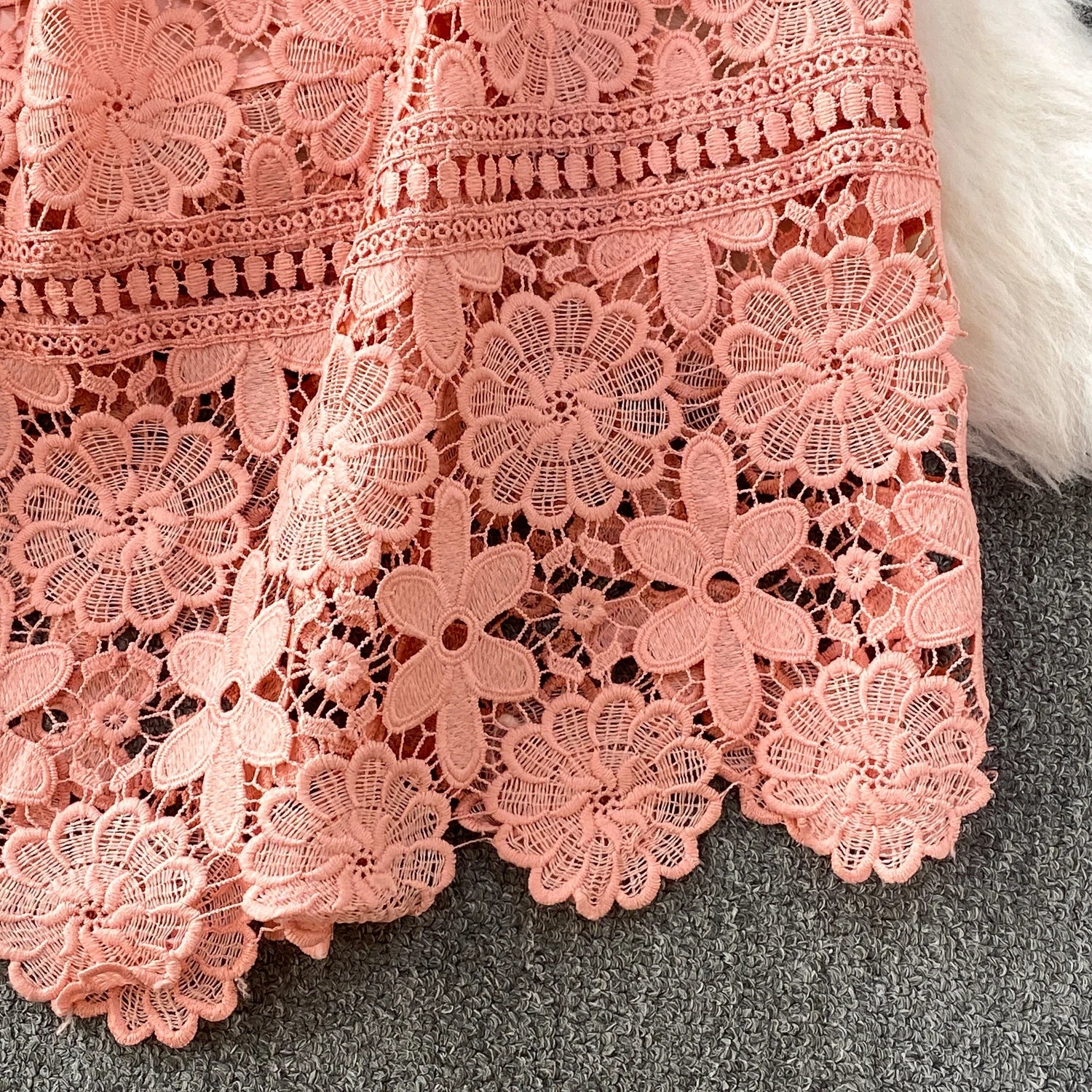 Brand Design Summer Embroidery Lace Long Dress Women Hollow Out Short Sleeve Midi Dresses Lady Belt Prom Evening Party Vestidos