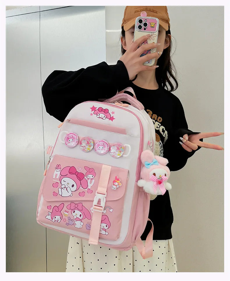 Cinnamoroll Backpack Badges Plush Pendant Casual Cute Cartoon Shoulder Bag Adjustable Shoulder Strap Ultralight Gear