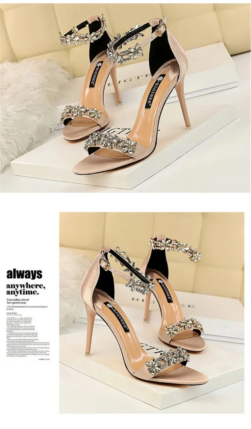 Fashion Designer Women's Shoes Luxury Rhinestone High Heeled Sandals for Woman Summer New Open Toe Casual Shoes Sandalias Mujer