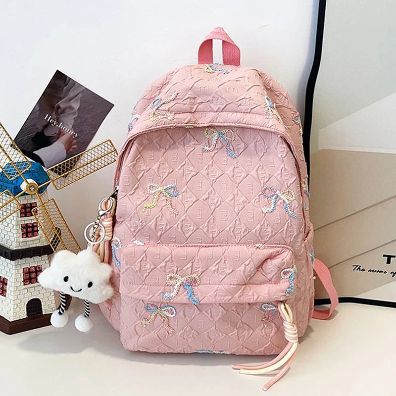 Versatile Junior High School Student Travel Laptop Backpack Cute Schoolbag Female Middle School Student Fashion Bowknot Backpack