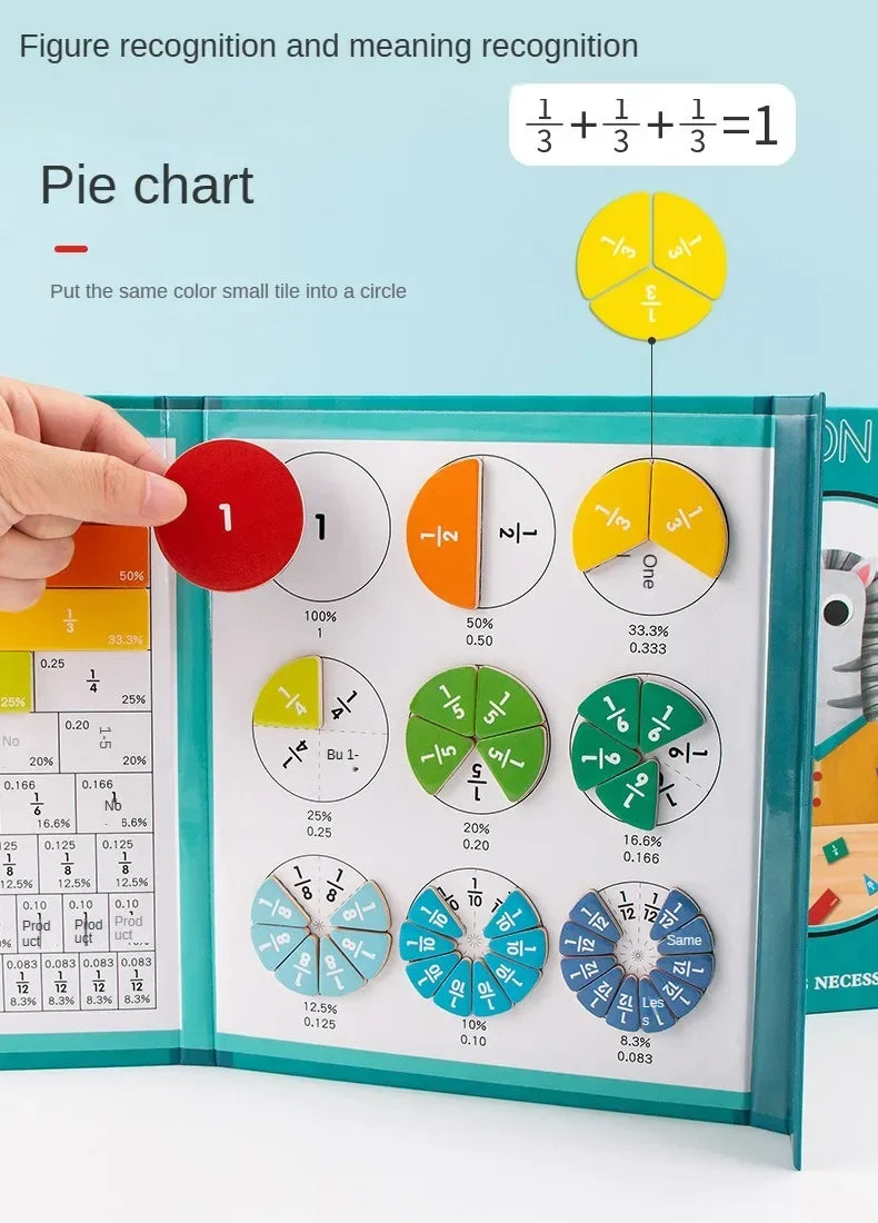 Montessori Magnetic Fraction Learning Math Toy Montessori Arithmetic Teaching Aids Wooden Book Educational Toys For Children