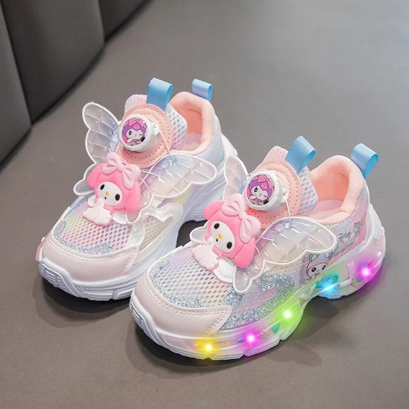 Sanrio Melody  Kids Running Shoes Spring Summer Swivel Button Casual Shoes hello kitty Girl Mesh Breathable Sneakers
