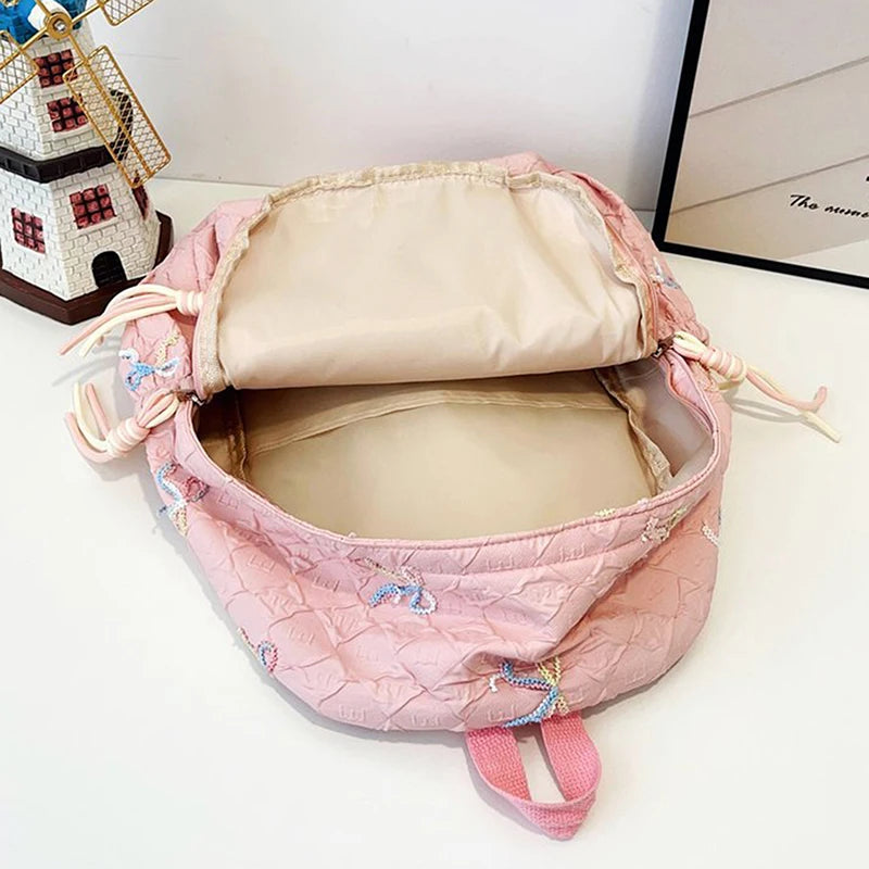 Versatile Junior High School Student Travel Laptop Backpack Cute Schoolbag Female Middle School Student Fashion Bowknot Backpack