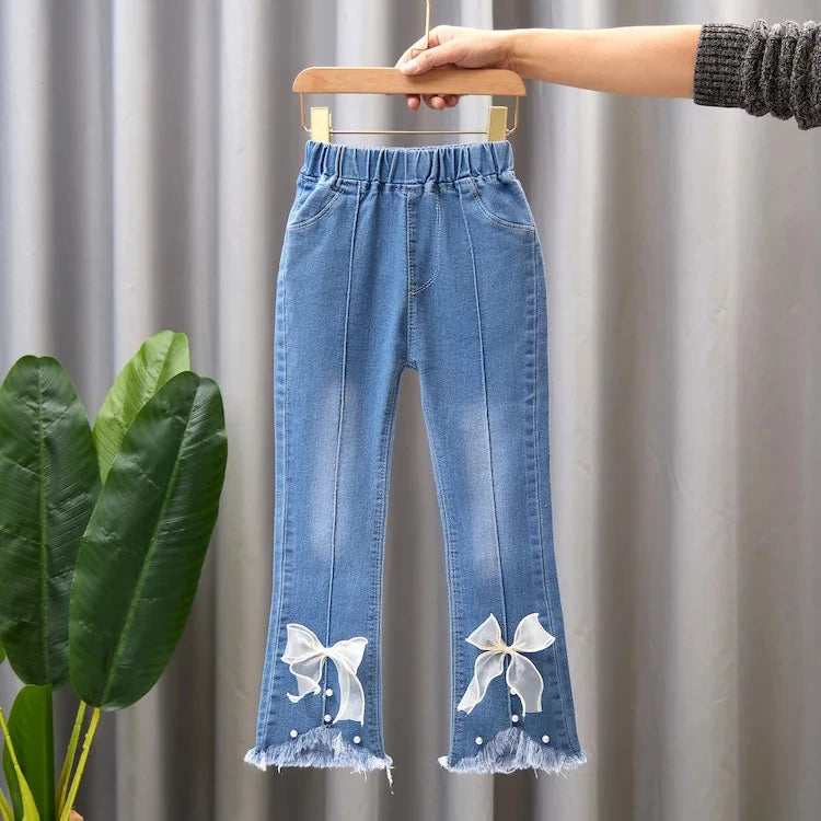 Girls' bell bottoms solid color fashionable style stylish Baby Girl Spring Clothes for Flared Pants Casual Trousers 3-12 year ol