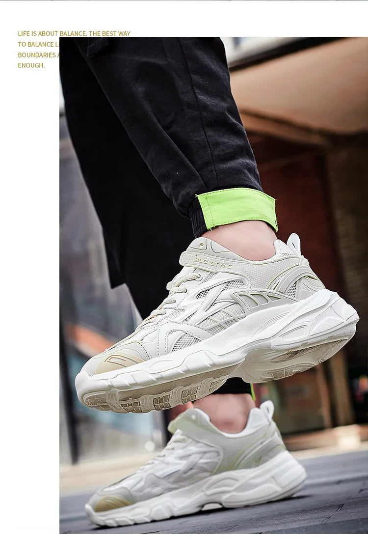 VIPOL Men's fashionable and versatile casual sports shoes, couple white sneakers, thick-soled height-increasing trendy shoes