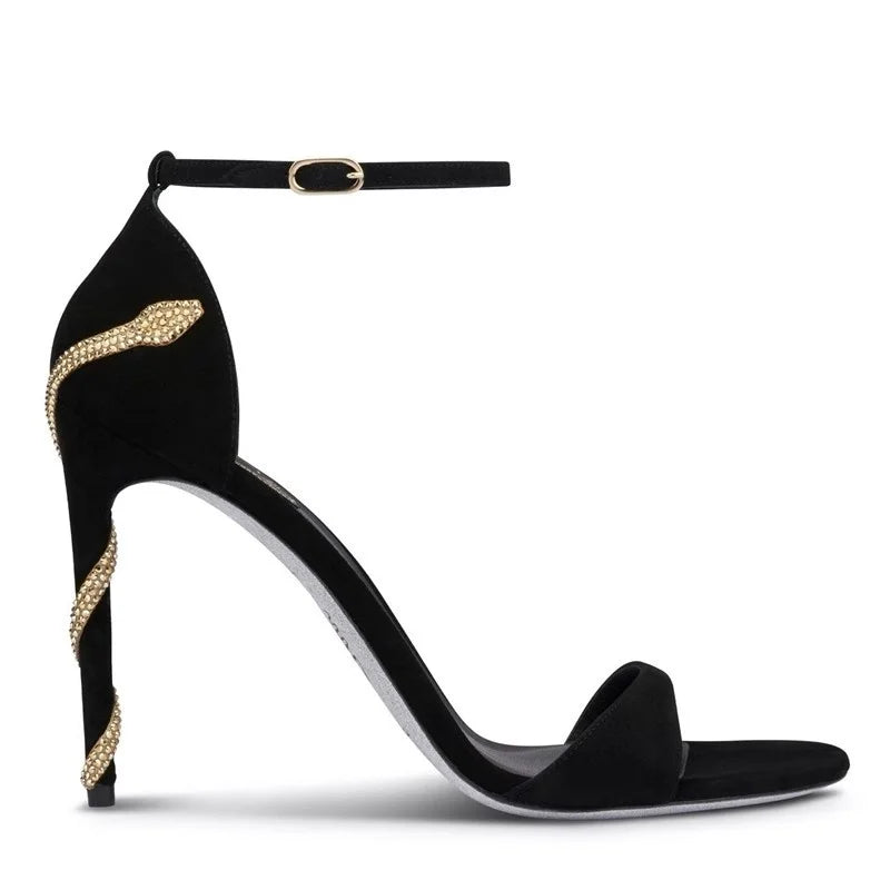 2025 Spring Summer New Style French Beauty Sandals Women'S Thin Heels Snake Twisting High Heels Party Dress Shoes