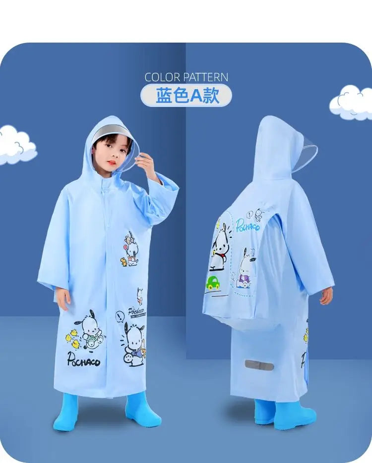 Sanrio Kuromi My melody Pochacco children's raincoat with school bag cute boys and girls kindergarten fashion student rain gear