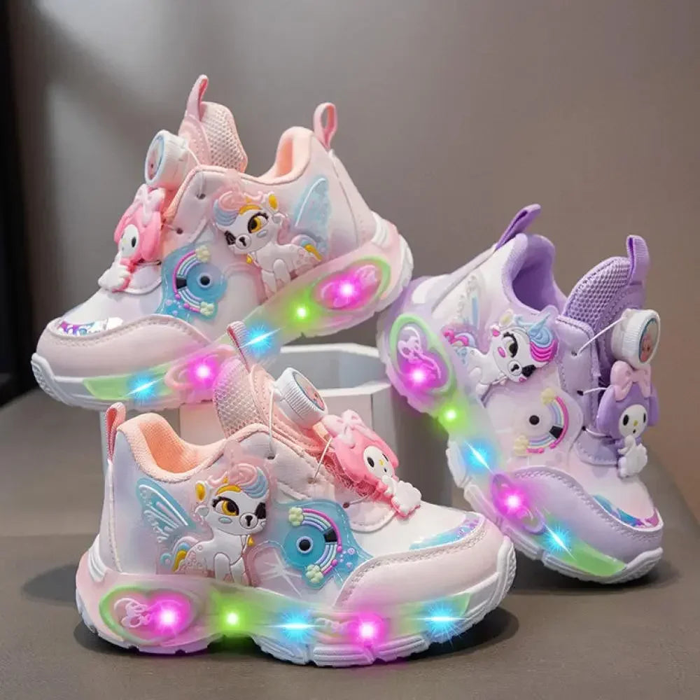 Sanrio Melody Casual Shoes Baby Girls Children's Led Light Sneakers Kawaii Cartoon Spring New Nonslip Sports Shoes Luminous Shoe
