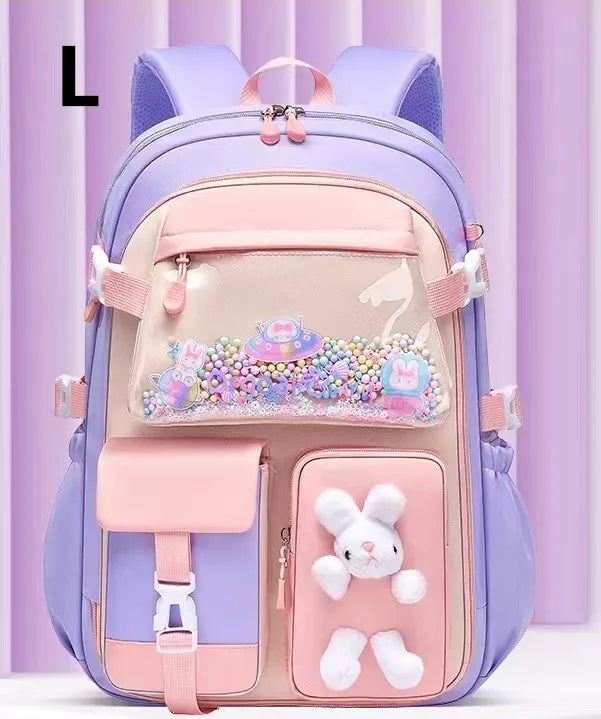 Lovely Rabbit Backpack for Teen Girls Cute Cartoon Schoolbag for Elementary School Girls 2 Size Travel Backpack for Grade 1-9