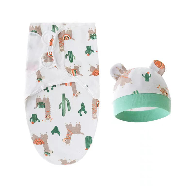 Pure cotton skin-friendly newborn baby wrap, easy to wear with, easy to change diapers, with a cap, give baby more protection