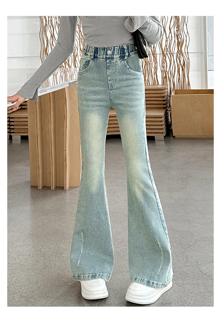 Children Boot Cut Jeans Trousers For Girl Fashion Design Denim Flared Pants for 5 7 8 9 10 11 12 13 14Years Kids Slim Cool Jeans