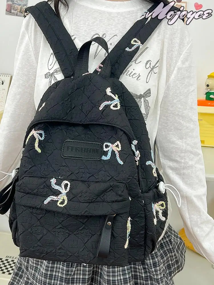 Sweet Backpacks For Girl Embroidery Bow Cute Mini Backpack INS Fashion School Backpack Kawaii Stylish Knapsack Feminina Backpack
