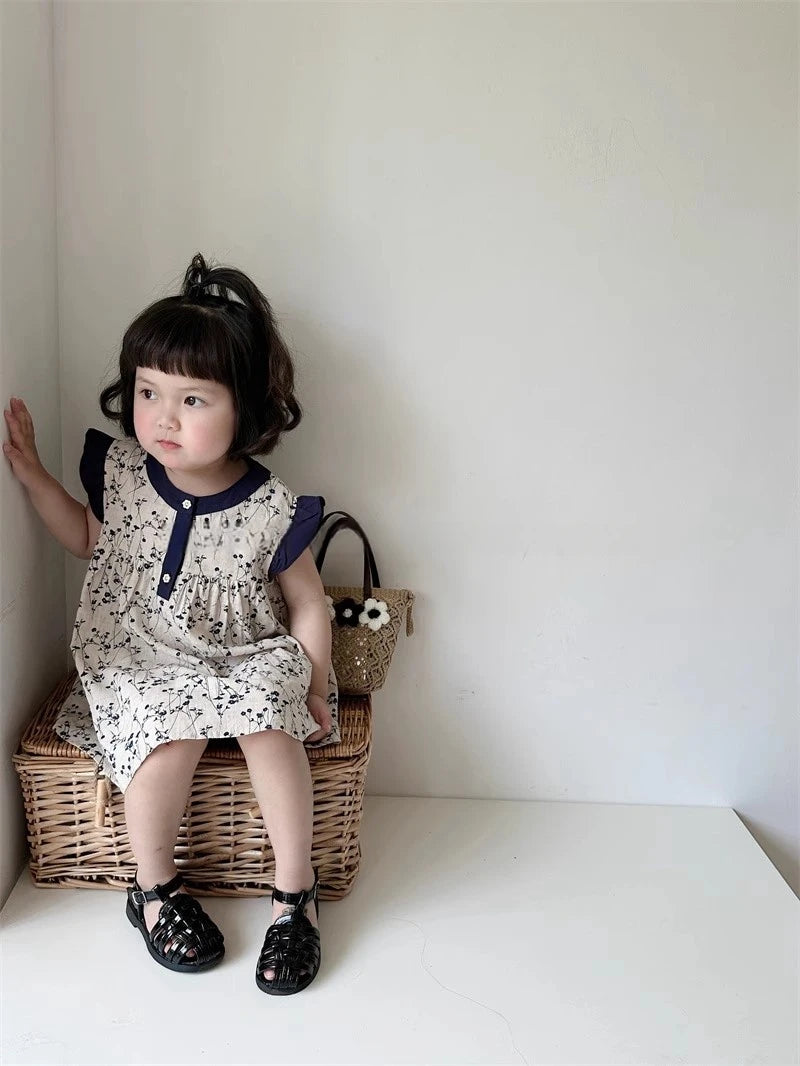 Girls summer floral dress 2024 new summer baby cotton halter dress children sleeveless undershirt skirt 2t 3t 4t 5t 6t 7t