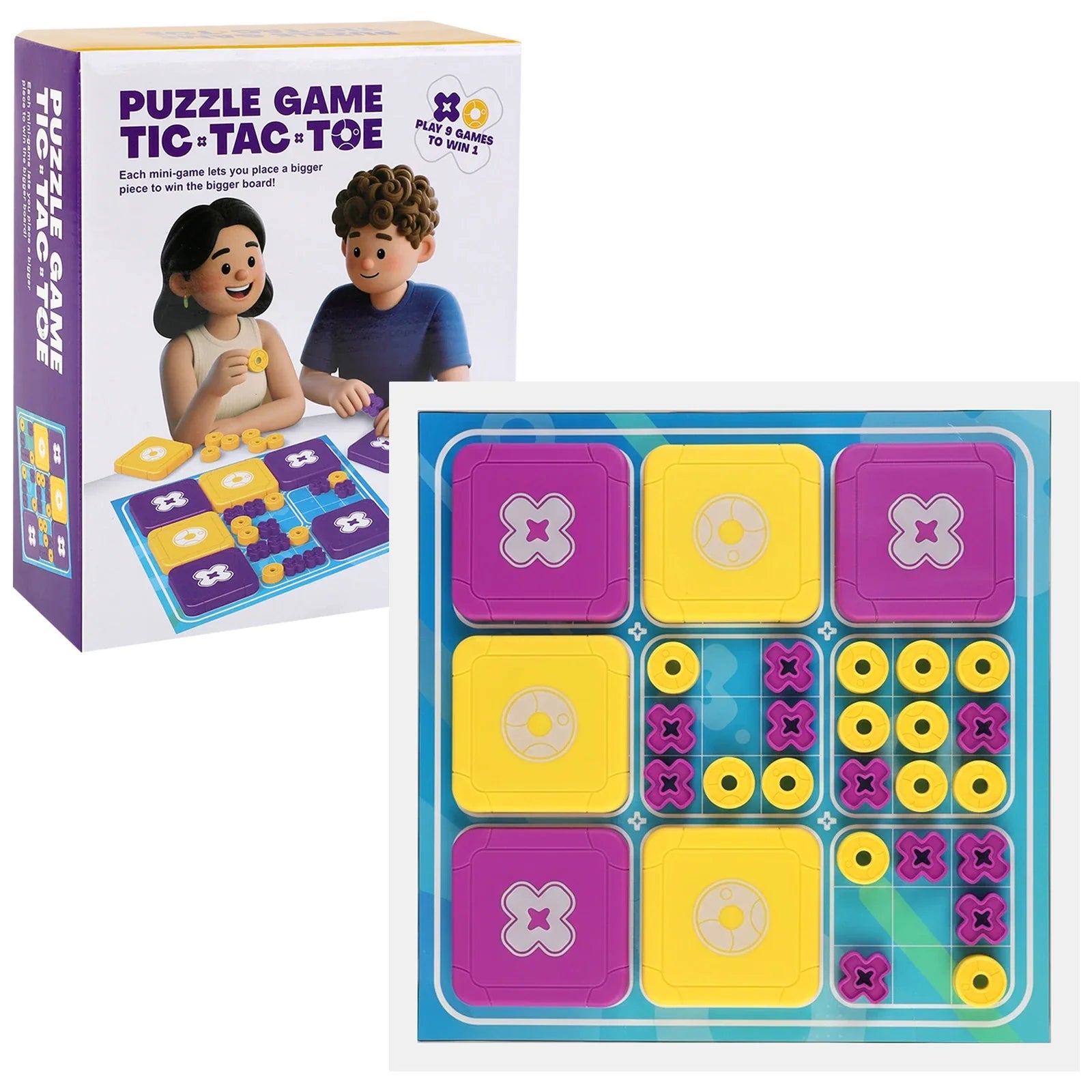 3-in-1 Tic Tac Toe Bolt Game Handheld Puzzle Set Travel-Friendly Great for Christmas Party Games Family Fun Game Night
