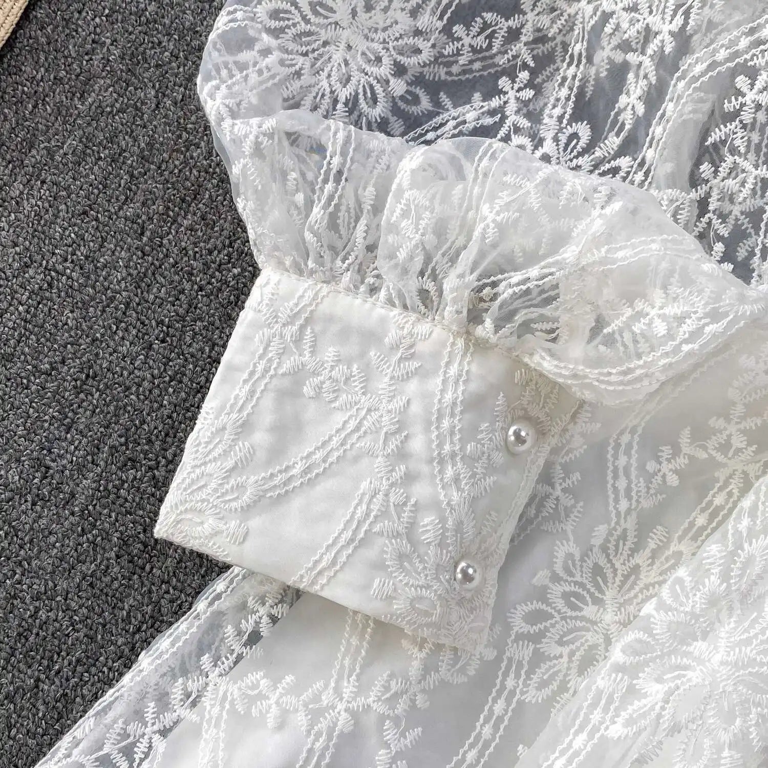 Autumn Embroidery Formal Evening Luxury Dress For Women Long Sleeve Crochet Lace Summer Dresses Single Breasted Party Vestidos