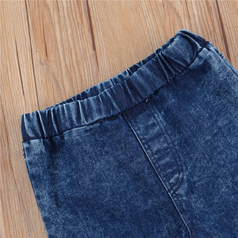 2-7Years Kids Girl Flared Jeans Blue Bell-Bottom High-Waist Basic Denim Pants Spring Fall Jeans For Girls