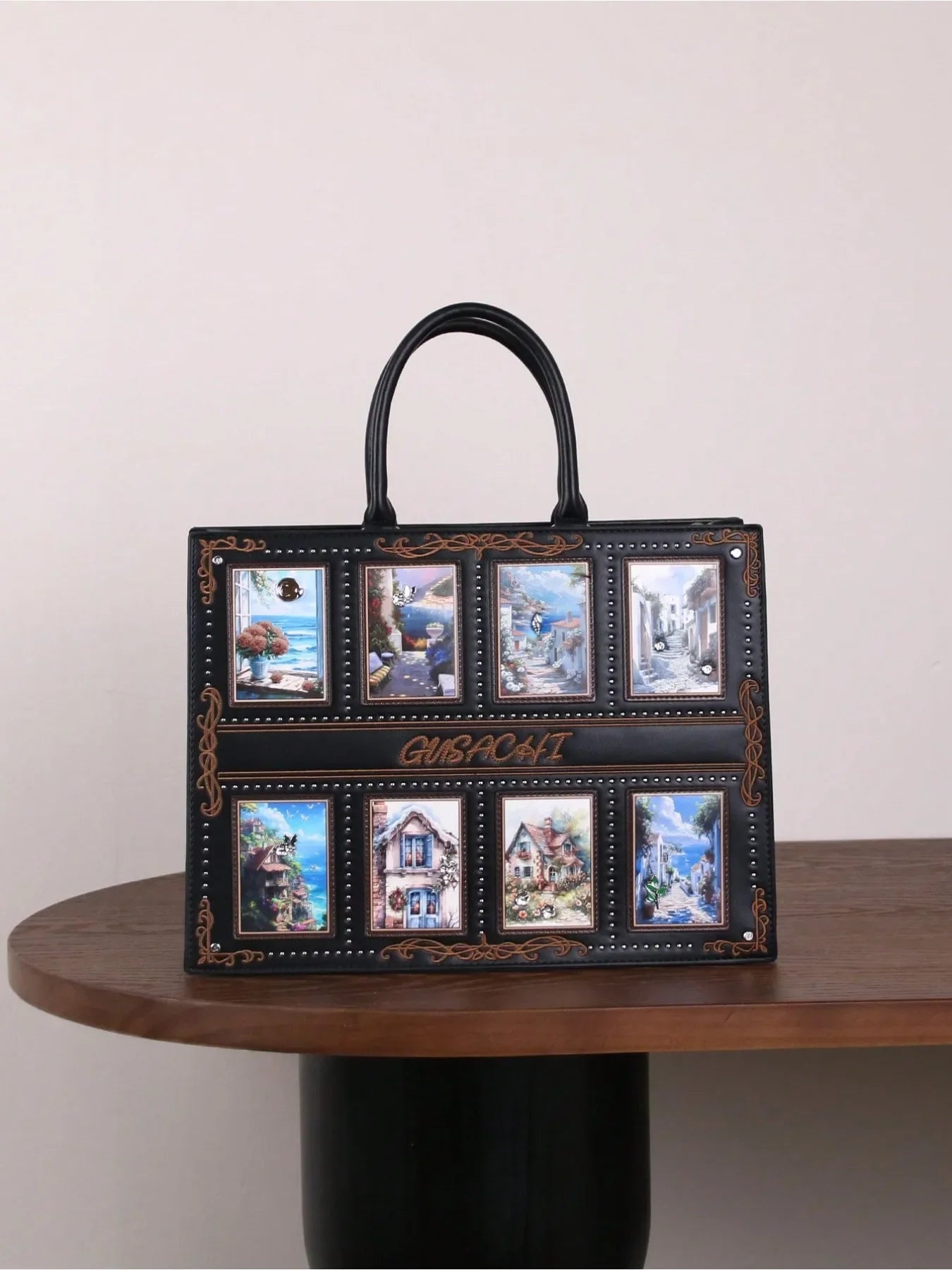 Cross-border European and American fashion exquisite tarot card pattern inlaid diamond embroidery handbag square bag