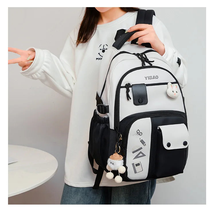 New cute rabbit children school backpack Fashionable splicing color contrast fresh lady knapsack kids schoolbags bring a doll