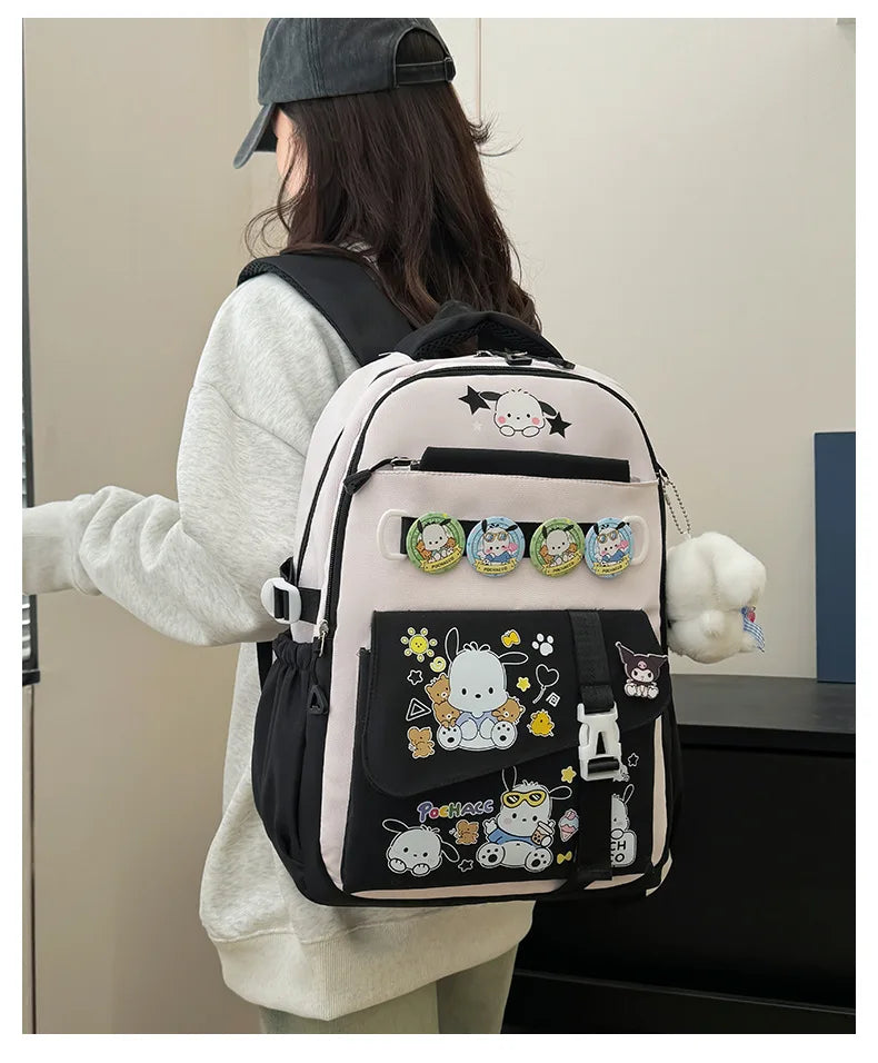 Cinnamoroll Backpack Badges Plush Pendant Casual Cute Cartoon Shoulder Bag Adjustable Shoulder Strap Ultralight Gear