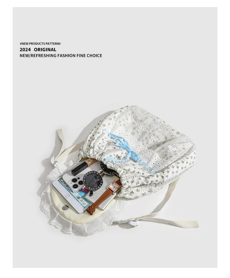 Student's Schoolbag Korean Version Kawaii Fashion Bag Lace Bow Backpack Cloth Bag Sweet Style Teenage Girls Backpack College Bag