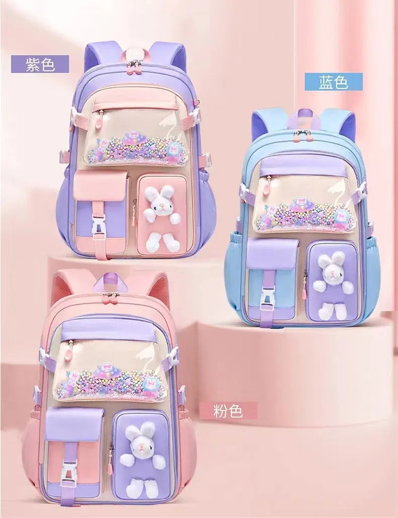 Lovely Rabbit Backpack for Teen Girls Cute Cartoon Schoolbag for Elementary School Girls 2 Size Travel Backpack for Grade 1-9