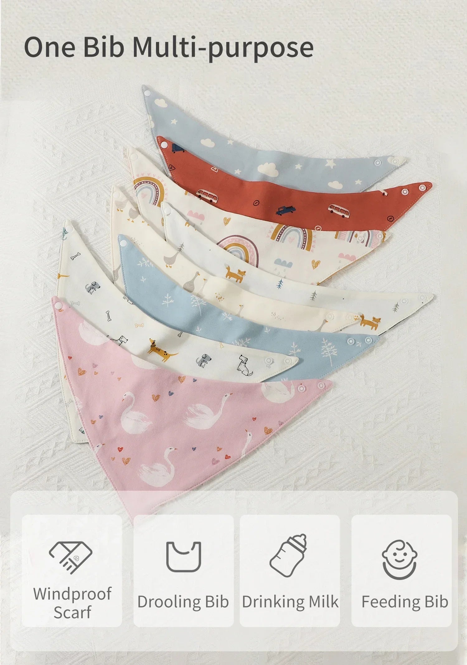 Baby Bib bib Bibs Skin-friendly Infant Soft Saliva Towel Triangular Type Kids Handkerchief 100% Cotton Double-sided Printed 3-8Y