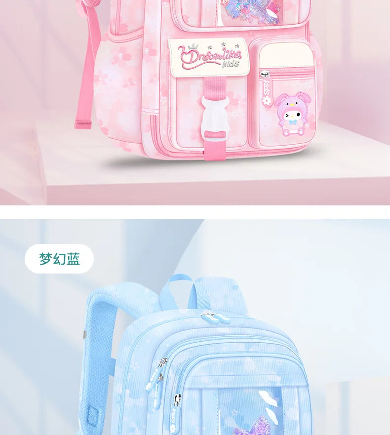My Melody Kuromi Sanrios Backpack Student Bag Girl Cartoon Kawaii Anime Breathable Super Light Large Capacity Child School Bag