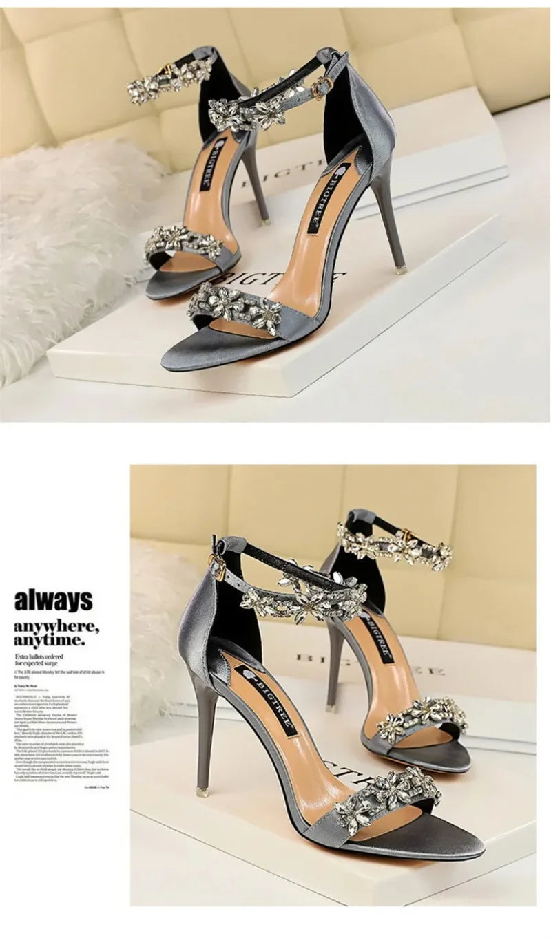 Fashion Designer Women's Shoes Luxury Rhinestone High Heeled Sandals for Woman Summer New Open Toe Casual Shoes Sandalias Mujer
