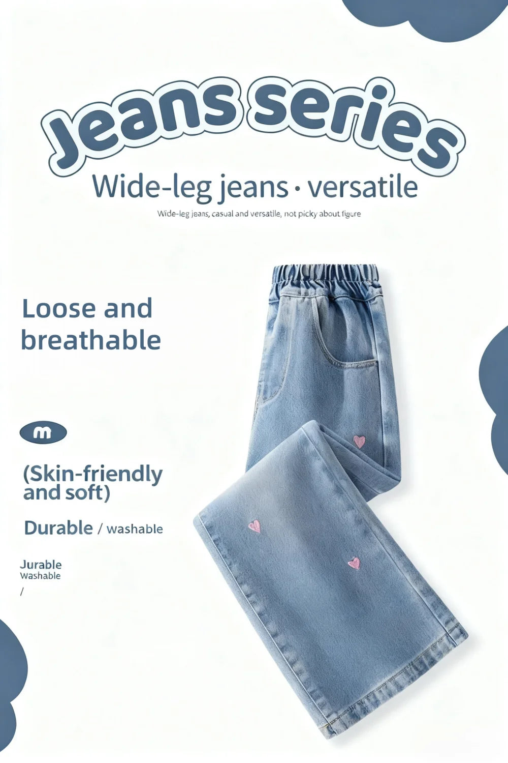Girls Bootcut Jeans Kids Straight Denim Pants With Heart Embroidery Decoration Children Spring Autumn Stylish Durable Trousers