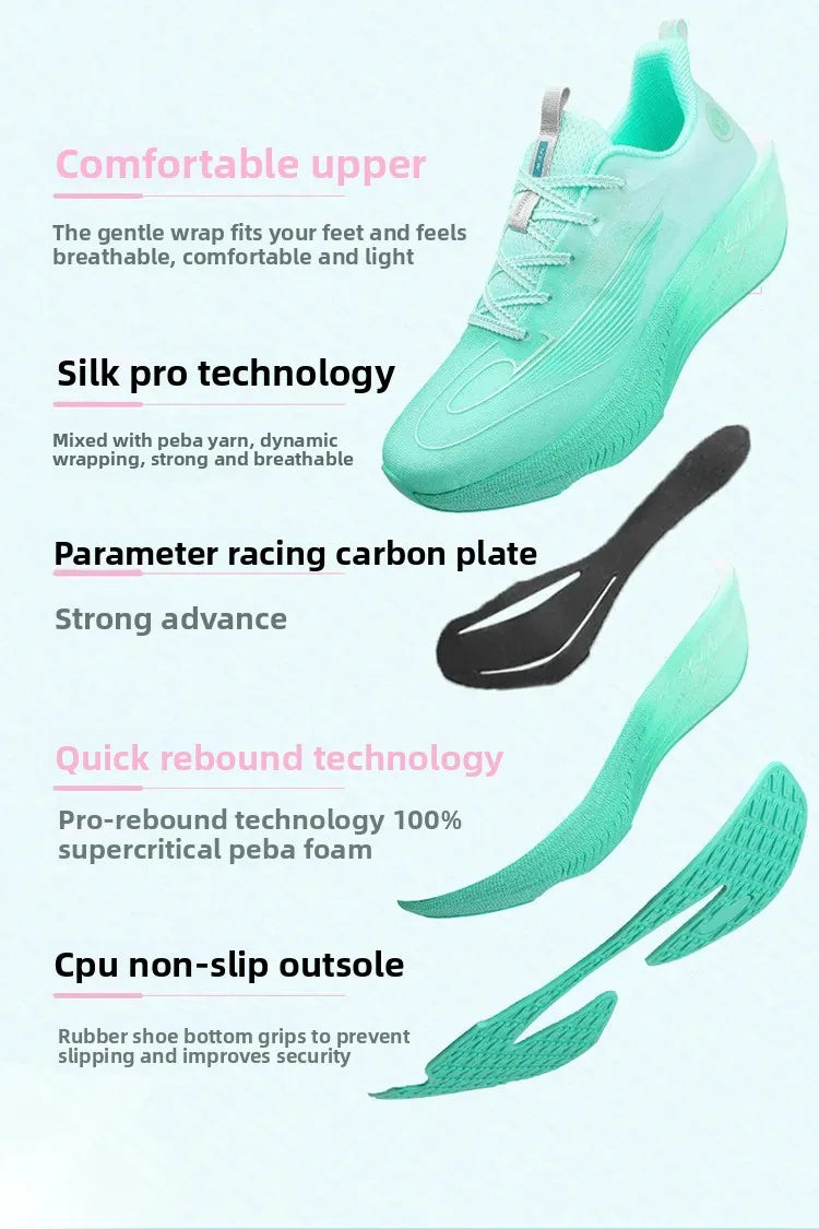 Unisex Breathable Mesh Running Shoes Lightweight Shock Absorption Carbon Plate Casual Versatile Sports Sneakers for Couples