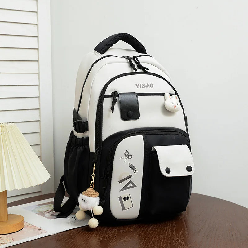 New cute rabbit children school backpack Fashionable splicing color contrast fresh lady knapsack kids schoolbags bring a doll