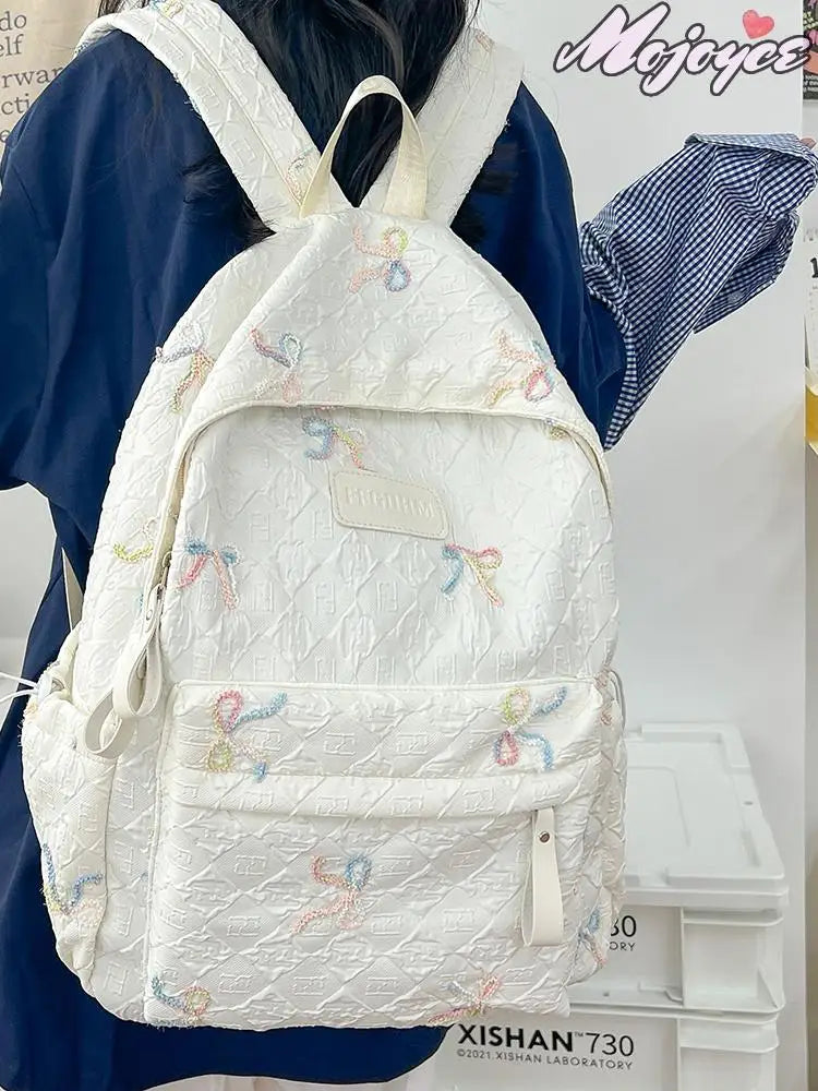 Sweet Backpacks For Girl Embroidery Bow Cute Mini Backpack INS Fashion School Backpack Kawaii Stylish Knapsack Feminina Backpack