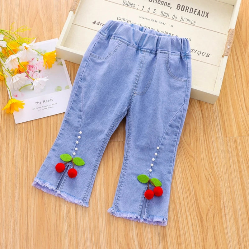 Kids Girls Children Jeans Autumn Spring Cute Bowknot Long Pants Fashion Casual Trousers Baby Girls Denim Pants