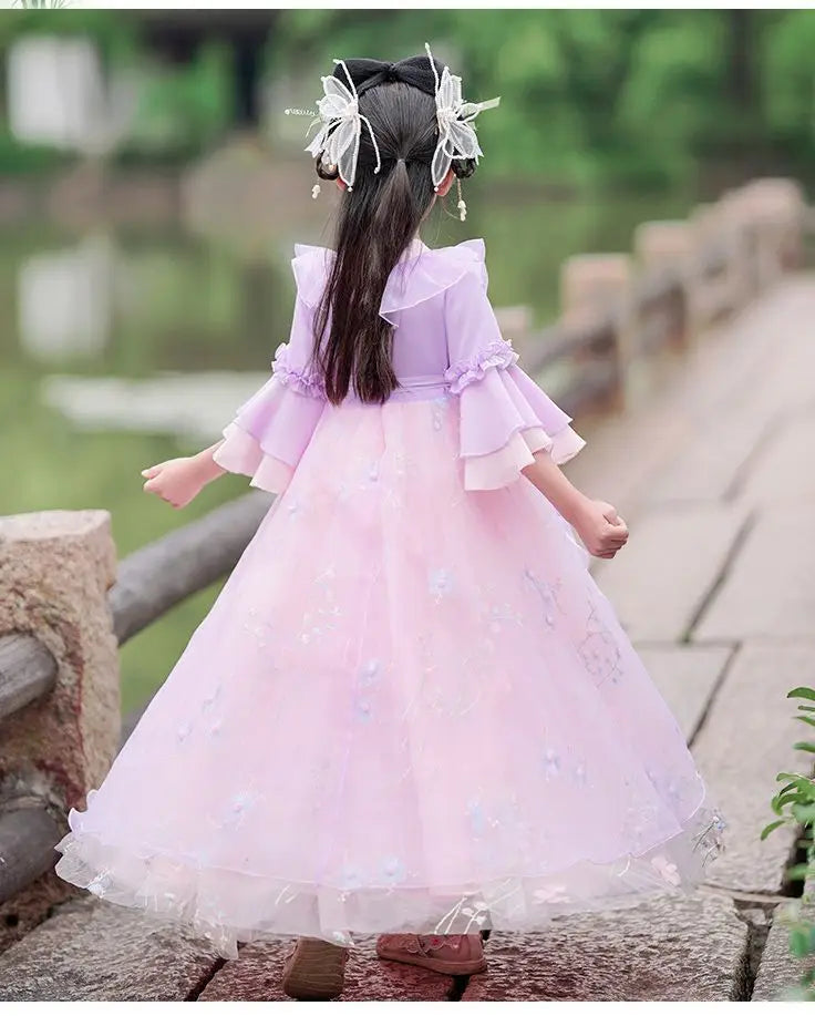 Infant Toddler Ancient Kid Traditional Dresses Chinese Baby Girl Costume Folk Dance Performance Child Fairy Pink Hanfu Dress