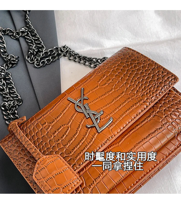 2026 new bag high-end crocodile pattern retro chain bag fashionable single shoulder crossbody bag