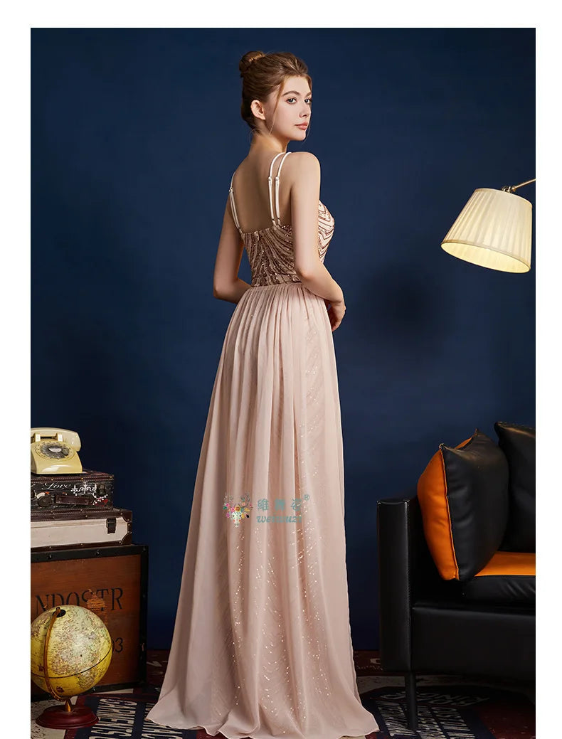 Chic High Sleeveless Sexy Backless Beading Sequined Mermaid Formal Evening Dresses Birthday Party Prom Gowns Elegant Luxury