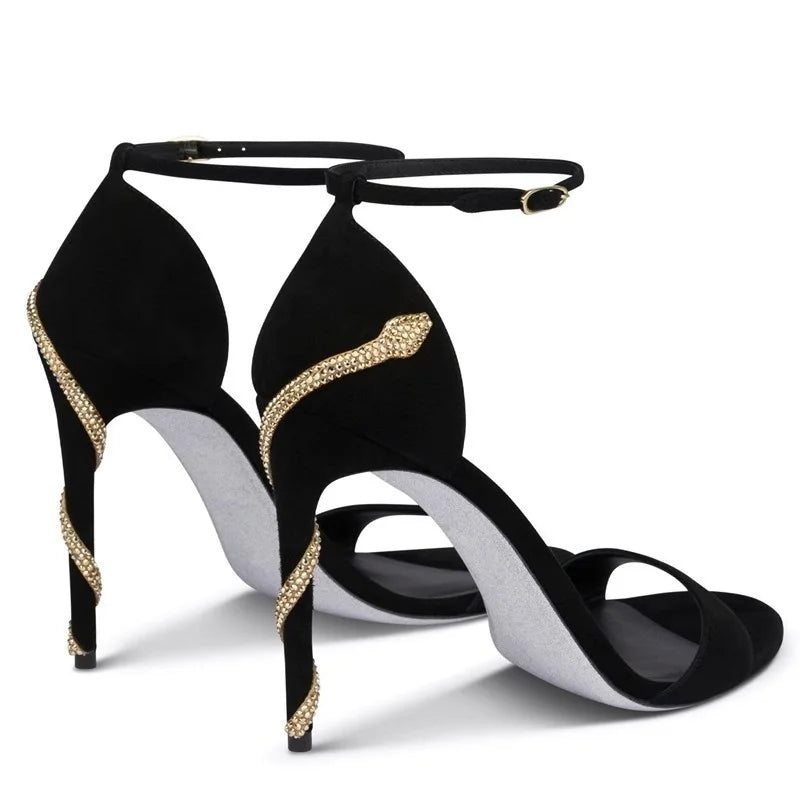 2025 Spring Summer New Style French Beauty Sandals Women'S Thin Heels Snake Twisting High Heels Party Dress Shoes