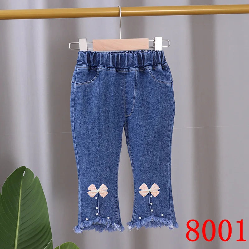 Spring Autumn New Children's Elastic Slit Flared Pants Baby Girls' Casual All Match Jeans Children Outer Wear Fashion Trousers